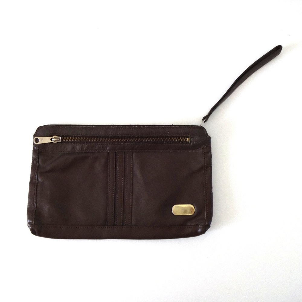 Vintage 1970s Brown Genuine Leather Clutch Wristle